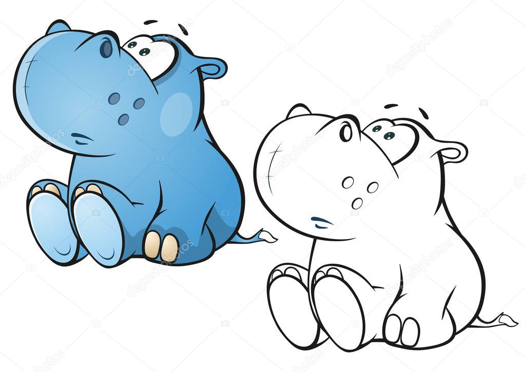 blue Hippo Cartoon Characters on white background