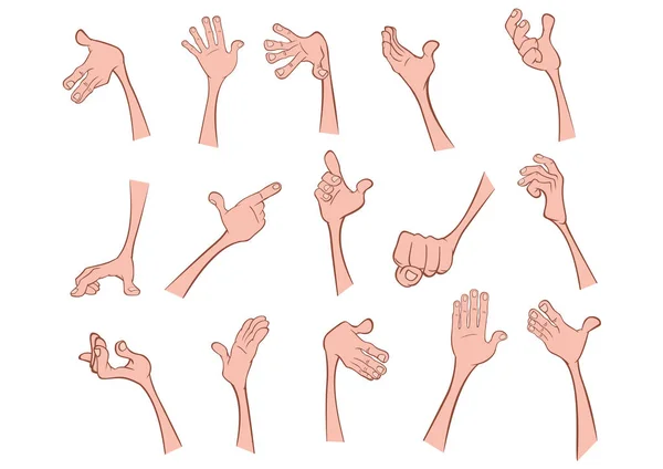 Sada Vektorových Kreslených Ilustrací Ruce Různými Gesty Pro Vás Design — Stockový vektor