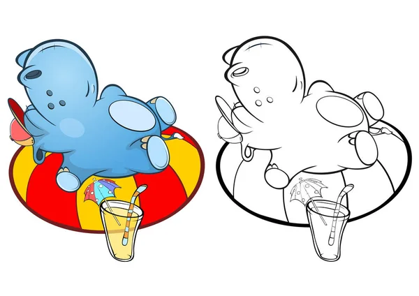 Azul Hippo Desenhos Animados Personagens Fundo Branco — Vetor de Stock