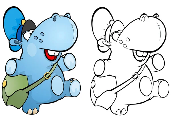 Blue Hippo Cartoon Characters Postmen White Background — Stock Vector