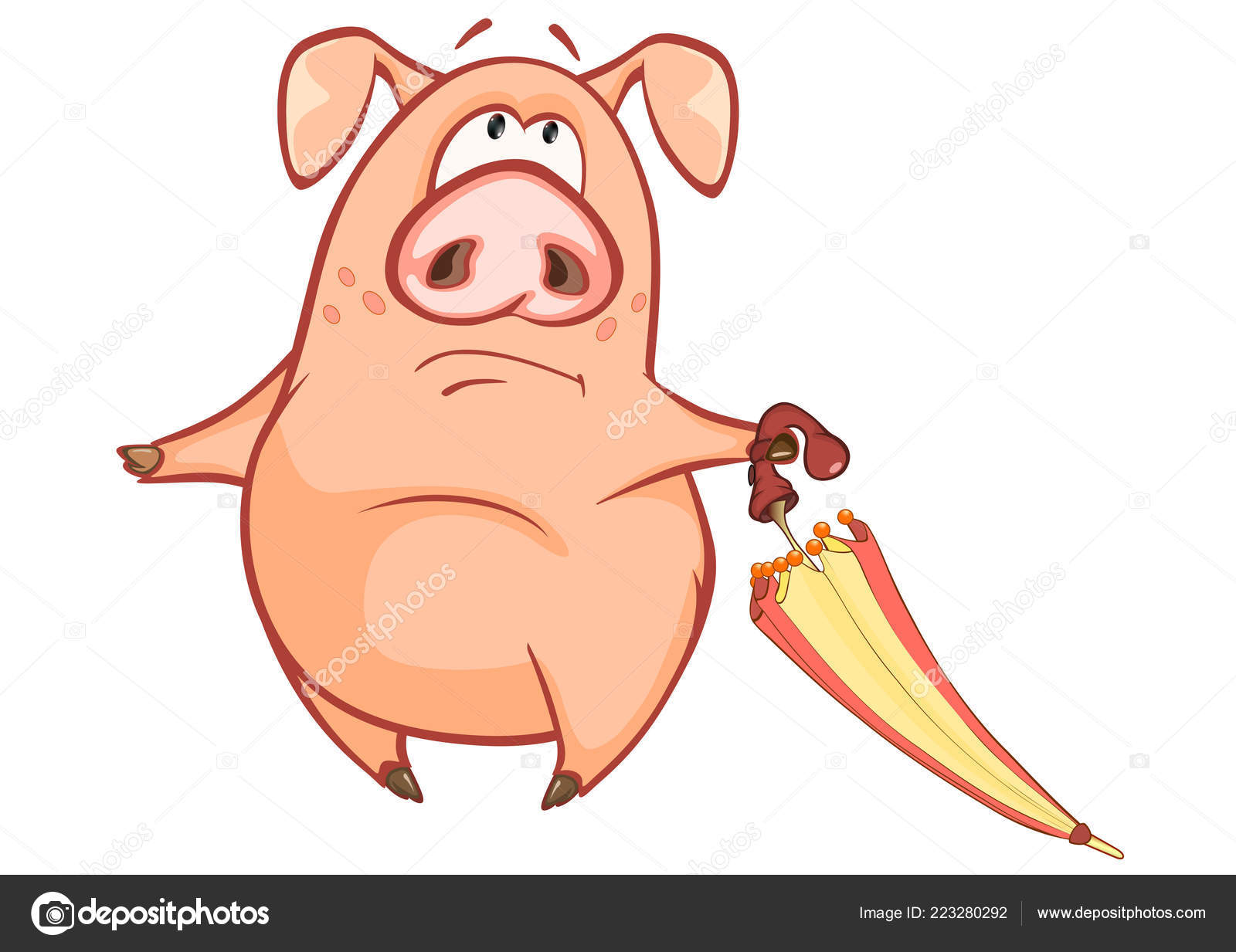 Desenhos Animados Triste Porco Com Guarda Chuva Fundo Branco Vetores De Stock C Liusaart 223280292