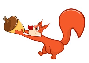 Beyaz arka plan üzerinde izole meşe palamudu çizgi film karakteri ile sevimli sincap