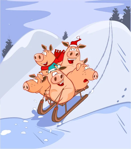 Personnage Dessin Animé Cochons Mignons Costume Père Noël — Image vectorielle