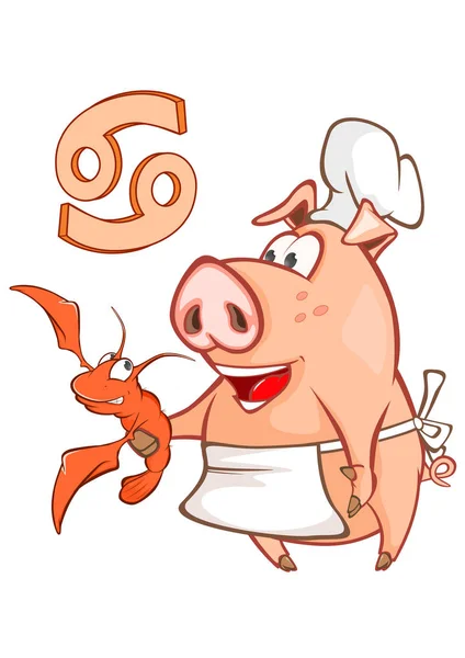 Cochon Mignon Avec Signe Astrologique Dans Cancer Zodiaque — Image vectorielle