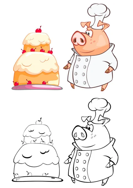 Dessin Animé Porcs Avec Des Gâteaux Isolés Sur Fond Blanc — Image vectorielle