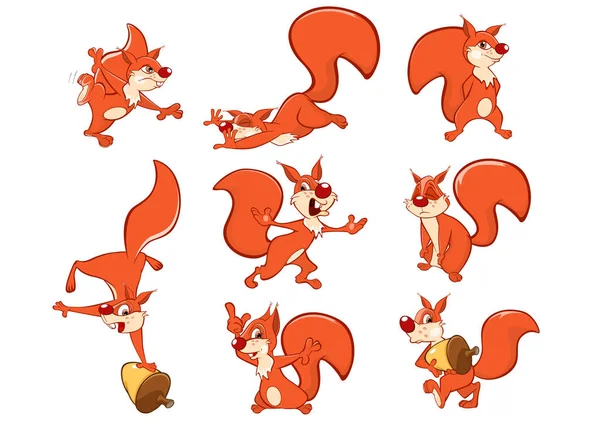 Reihe Von Niedlichen Eichhörnchen Cartoon Figuren Auf Weißem Hintergrund — Stockvektor