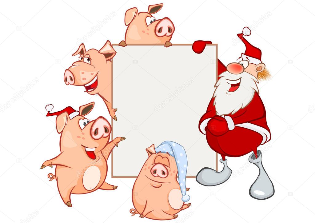 cartoon character of cute pigs with Santa