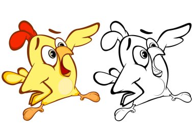 Sevimli tavuk çizgi film karakteri renkli vektör çizim 