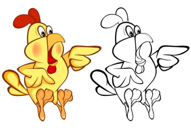 Sevimli tavuk çizgi film karakteri renkli vektör çizim 