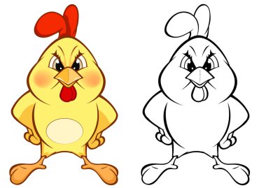 Sevimli tavuk çizgi film karakteri renkli vektör çizim 