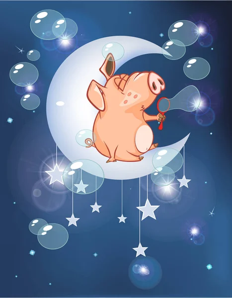 Colorful Vector Illustration Cute Pig Cartoon Character — Stock Vector