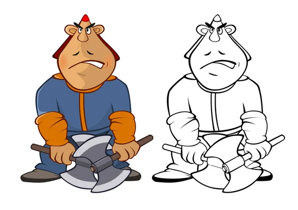 Illustration Funny Cartoon Mongolian Warrior Character Coloring Book — Stock Vector
