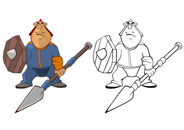 Illustration Roliga Seriefiguren Mongoliska Krigare För Målarbok — Stock vektor