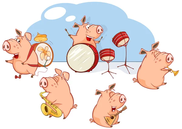 Ilustración Lindos Personajes Cerdo Tocando Instrumentos Musicales — Archivo Imágenes Vectoriales