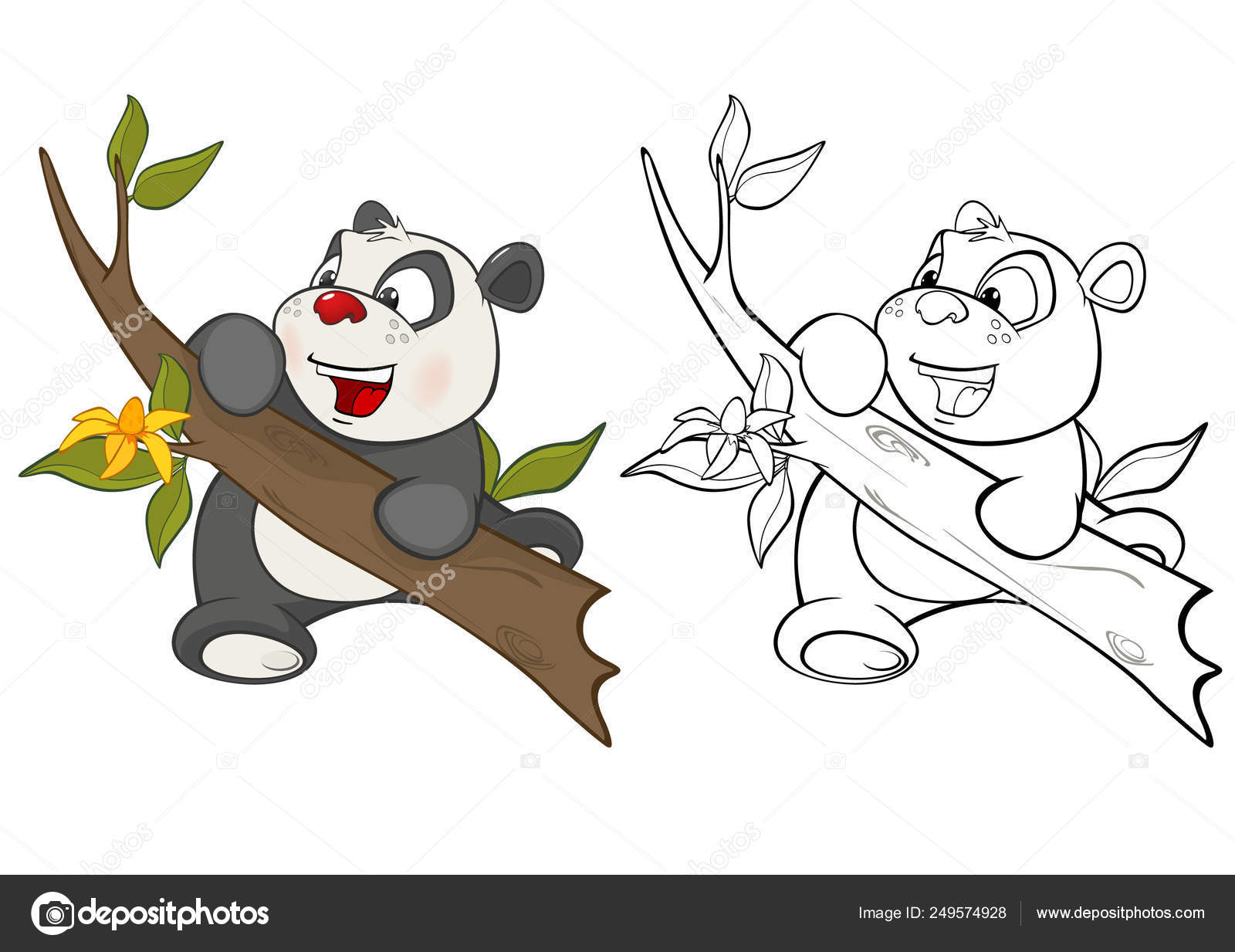 Colorir o jogo educacional panda bonito dos desenhos animados para crianças  ilustração vetorial com personagens de animais de desenho animado