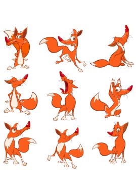 Sevimli çizgi karakter Fox vektör çizim tasarım ve bilgisayar oyunu için. Boyama kitap anahat seti