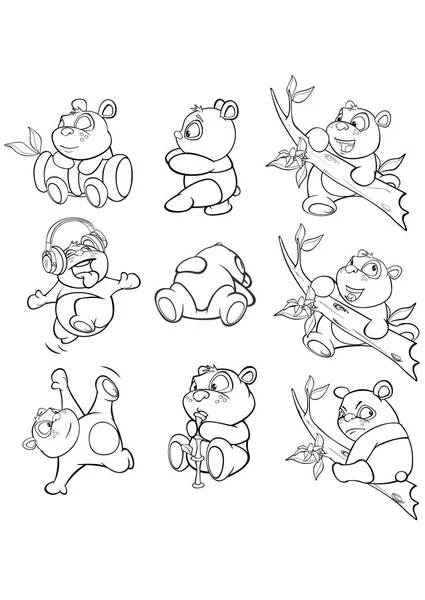 Illustrazione Vettoriale Simpatico Cartone Animato Panda Personaggi Impostati Progettazione Gioco — Vettoriale Stock