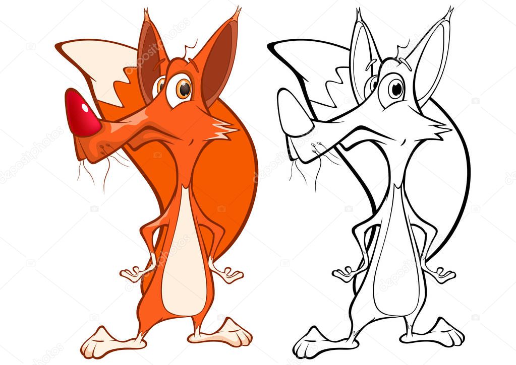Vector Illustration of a Cute Cartoon Character Fox for Design and Computer Game. Coloring Book Outline Set