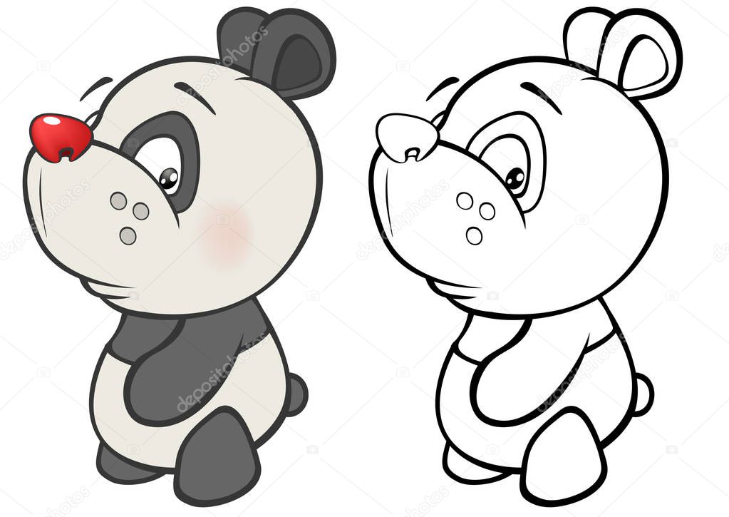 Vector Illustration of a Cute Cartoon Character Panda for Design and Computer Game. Coloring Book Outline Set