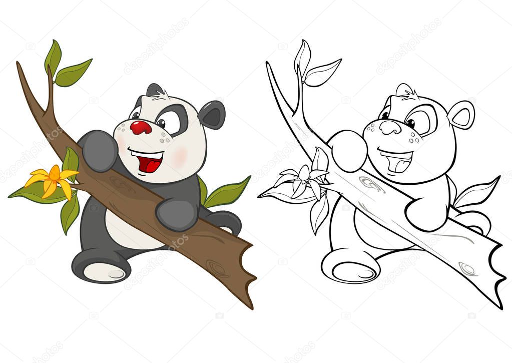 Vector Illustration of a Cute Cartoon Character Panda for Design and Computer Game. Coloring Book Outline Set