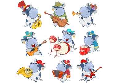 Sevimli çizgi karakter inek vektör çizim tasarım ve bilgisayar oyunu için. Boyama kitap anahat seti