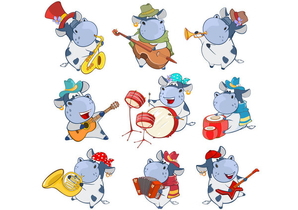 Векторная иллюстрация симпатичного мультяшного персонажа Cow для дизайна и игры. Набор контуров раскраски
