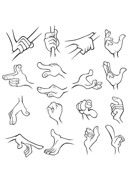 Mão Gestos Conjunto Desenhos Animados — Vetor de Stock