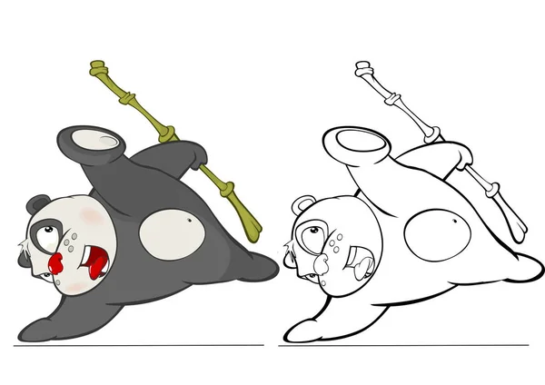 矢量插图一个可爱的卡通字符熊猫的设计和计算机游戏 彩书大纲集 — 图库矢量图片