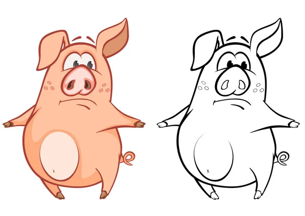 Personagem Desenho Animado Porco Desenhado Mão Colorido Ilustração Vetorial — Vetor de Stock