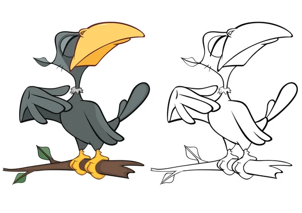 Vector Illustration Cute Cartoon Character Raven Design Computer Game Conjunto — Vetor de Stock