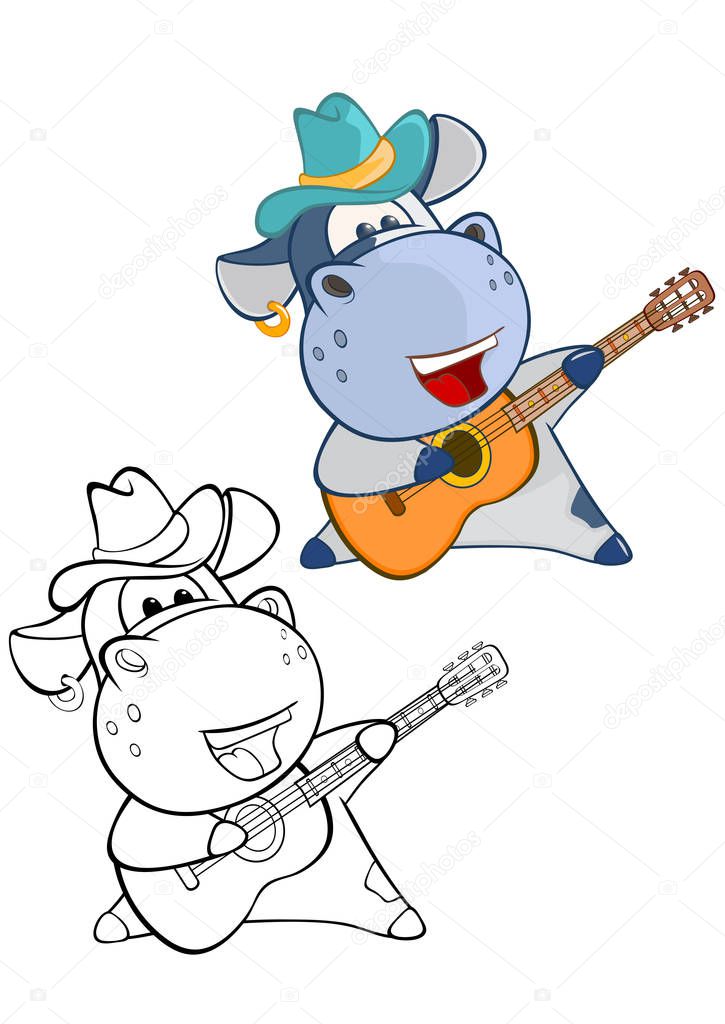 Vector Illustration of a Cute Cartoon Character Cow for Design and Computer Game. Coloring Book Outline Set