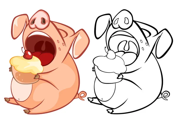 陽気な豚漫画セット — ストックベクタ