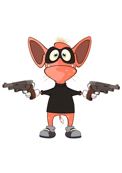 Monstruo Dibujos Animados Con Pistolas Máscara Ladrón Aislado Sobre Fondo — Vector de stock