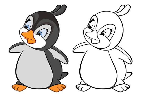 Desenhos Animados Criativos Coloridos Pinguins Esboço Isolado Fundo Branco Livro — Vetor de Stock