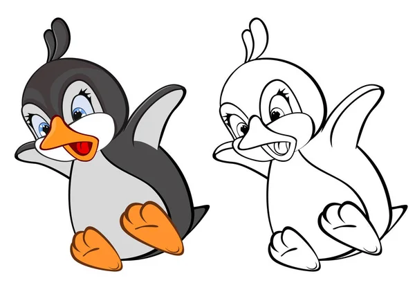 Dibujos Animados Creativos Coloreados Pingüinos Contorno Aislados Sobre Fondo Blanco — Vector de stock