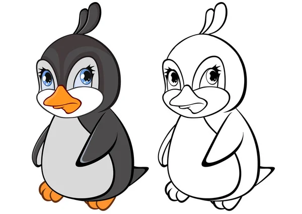 Desenhos Animados Criativos Coloridos Pinguins Esboço Isolado Fundo Branco Livro — Vetor de Stock