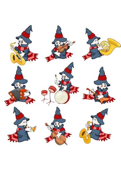Sammlung Von Cartoon Geistern Die Auf Musikinstrumenten Spielen Isoliert Auf — Stockvektor