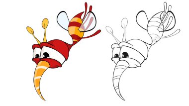 Sizin için Sevimli Çizgi Film Karakteri 'nin Vektör İllüstrasyonu Tasarım ve Bilgisayar Oyunu. Renklendirme Kitabı Özeti 