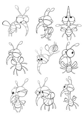 Sizin için Sevimli Çizgi Film Karakteri 'nin Vektör İllüstrasyonu Tasarım ve Bilgisayar Oyunu. Renklendirme Kitabı Özeti 