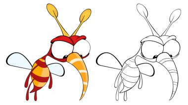 Sizin için Sevimli Çizgi Film Karakteri 'nin Vektör İllüstrasyonu Tasarım ve Bilgisayar Oyunu. Renklendirme Kitabı Özeti 