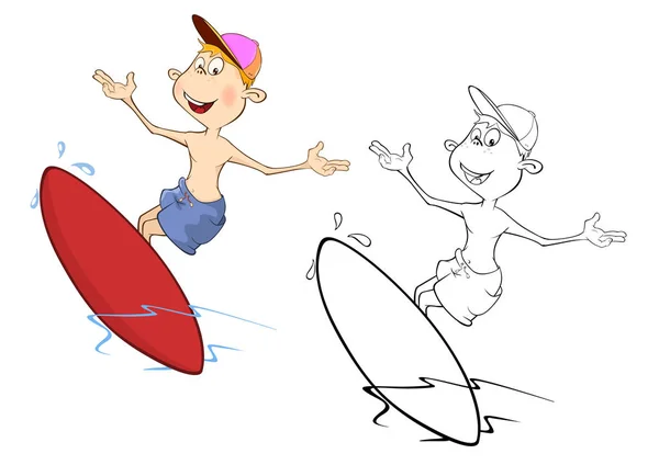 Ilustración Vectorial Una Caricatura Surfista — Archivo Imágenes Vectoriales