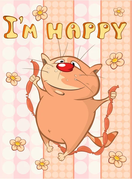 Happy Birthday Card Cute Cartoon Character Cat . Vector Greeting Card. Happy Moment. Congratulation. — Stock Vector