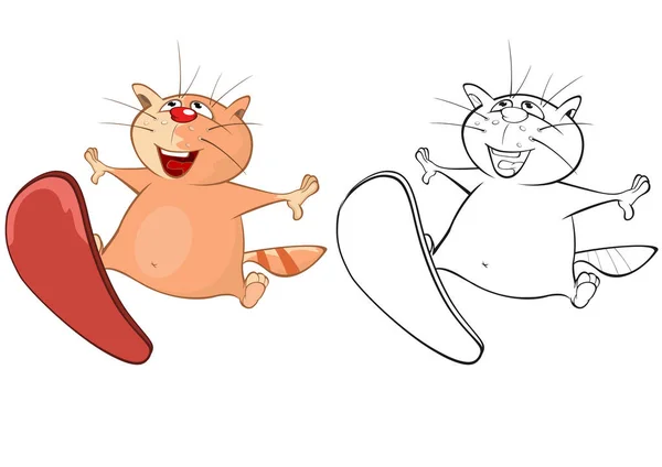 あなたのためのかわいい漫画のキャラクター猫サーファーのイラストデザインとコンピュータゲーム ぬりえ本概要セット — ストックベクタ