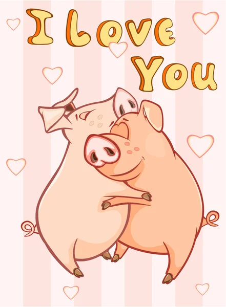 Happy Birthday Card Little Pig Meeting of Friends. Vector Greeting Card. Happy Moment. Congratulation. — Stock Vector