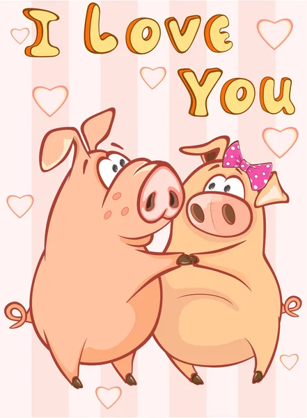 Glückwunschkarte Schweinchen Treffen von Freunden. Vektor-Grußkarte. Glücklicher Moment. Glückwunsch. — Stockvektor