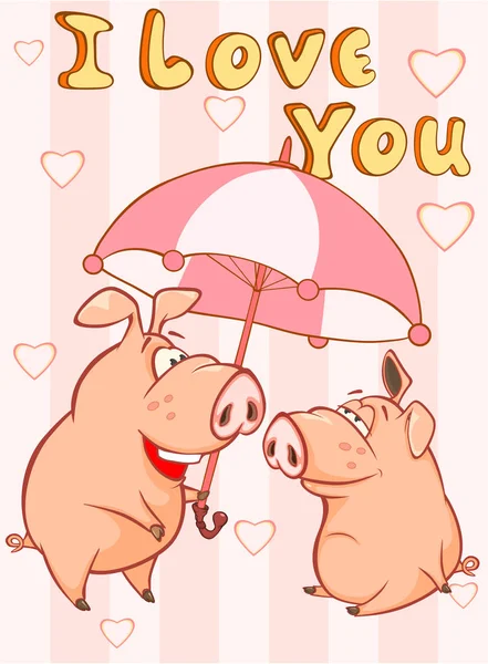 Gelukkige Verjaardagskaart Little Pig Meeting of Friends. Vector wenskaart. Gelukkig moment. Gefeliciteerd.. — Stockvector
