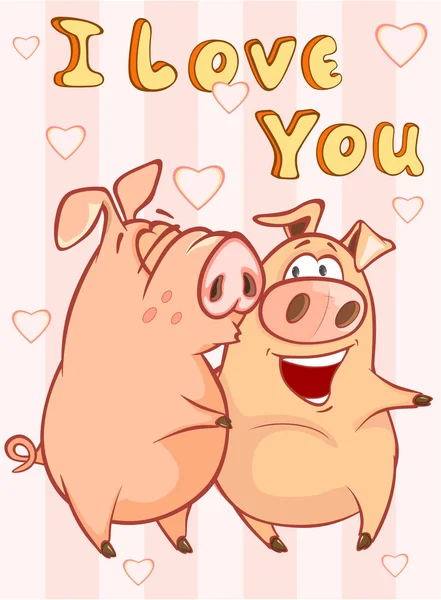 Happy Birthday Card Little Pig Meeting of Friends. Vector Greeting Card. Happy Moment. Congratulation. — Stock Vector