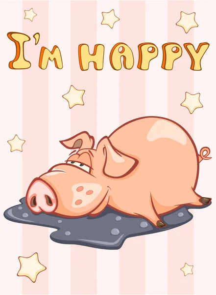 Happy Birthday Card Little Pig. Vector Greeting Card. Happy Moment. Congratulation. — Stock Vector
