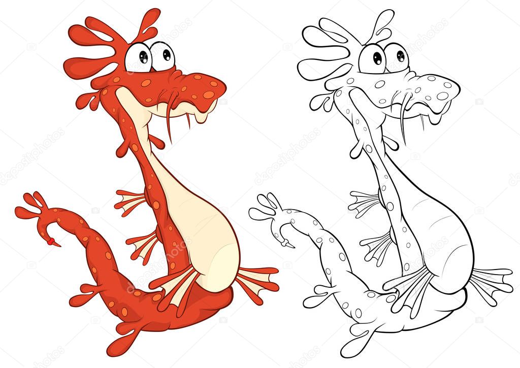 Vector Illustration of a Cute Cartoon Character Seahorse for you Design and Computer Game. Coloring Book Outline 