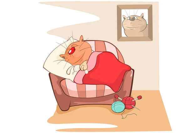 Cute Sleeping Cat Simply Vector Illustration Characters Coloring Books — ストックベクタ